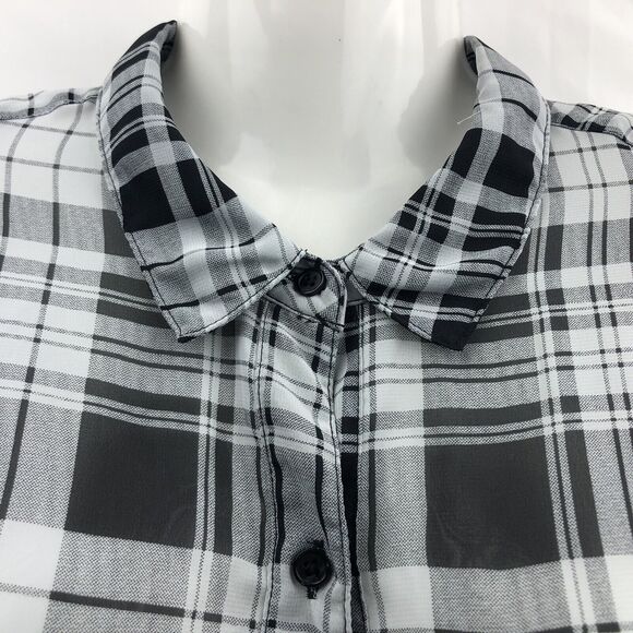 Old Navy Sheer Button Up Shirt Women Medium Black White Plaid Long Sleeves - Picture 9 of 9